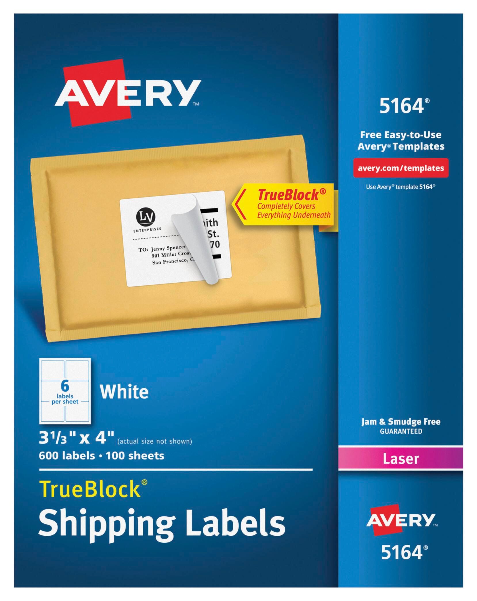 Avery TrueBlock Shipping Labels, Laser, 3-1/3 x 4 Inches, White, Pack of 600 075639